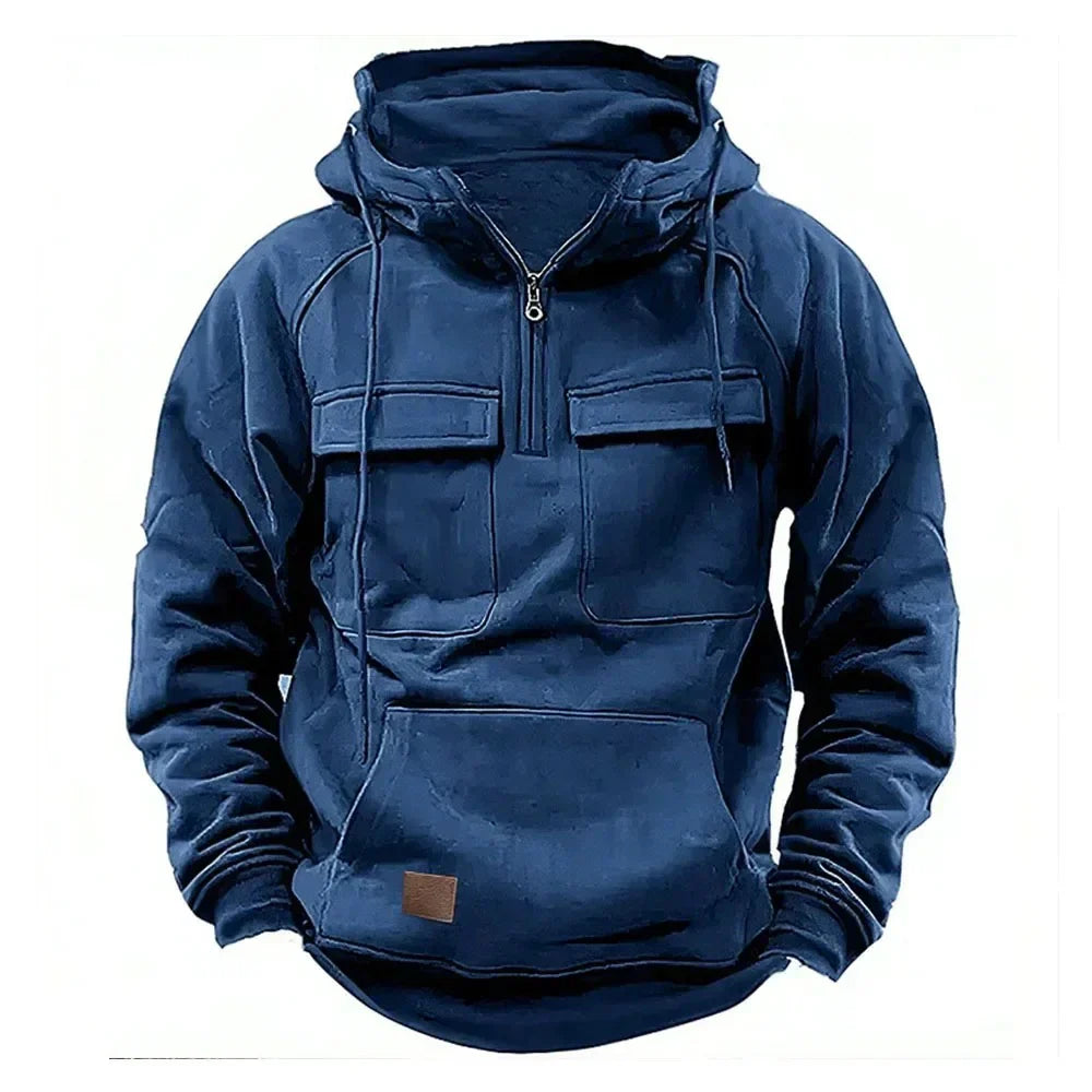 Hooded Sweatshirt with Half Zipper – Warm Casual Pullover for Men