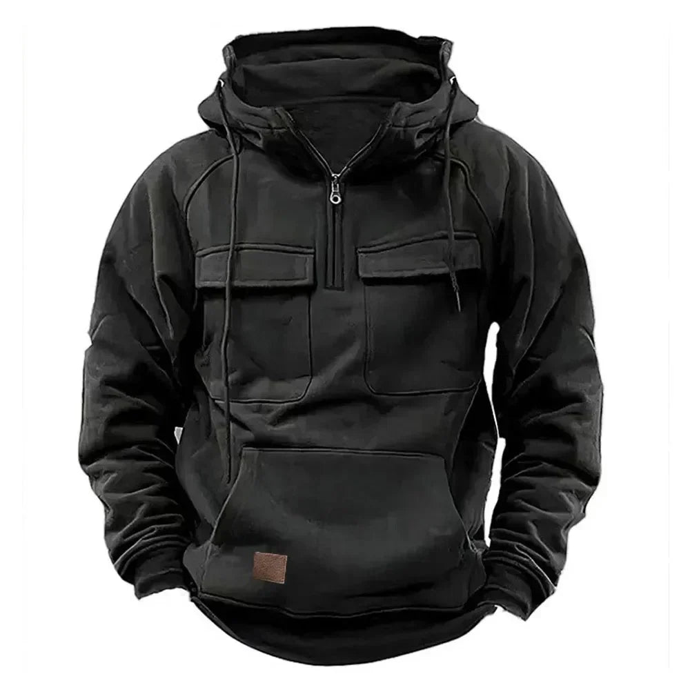 Hooded Sweatshirt with Half Zipper – Warm Casual Pullover for Men