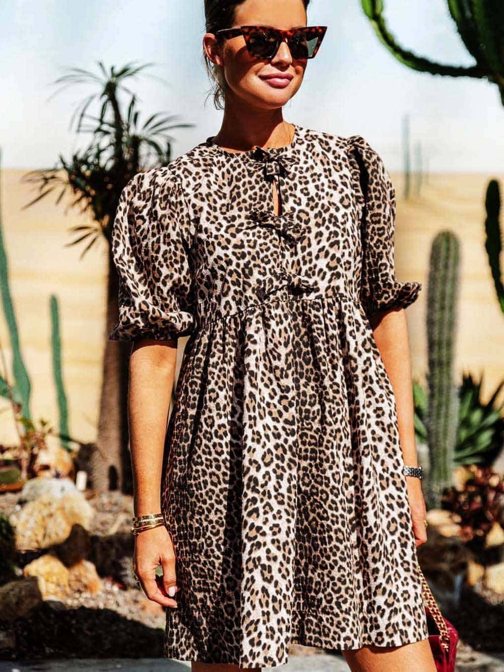 Leopard Print Dress – Women's Elegant Midi Dress for Parties