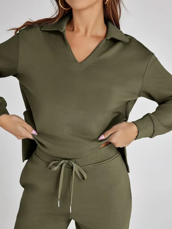 Casual Long Sleeve Set Women – Stylish 2-Piece Lounge Outfit