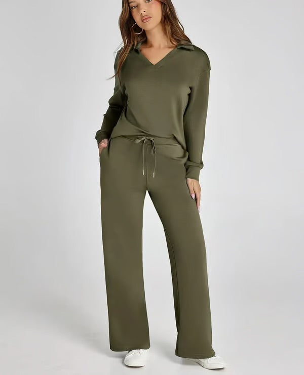 Casual Long Sleeve Set Women – Stylish 2-Piece Lounge Outfit