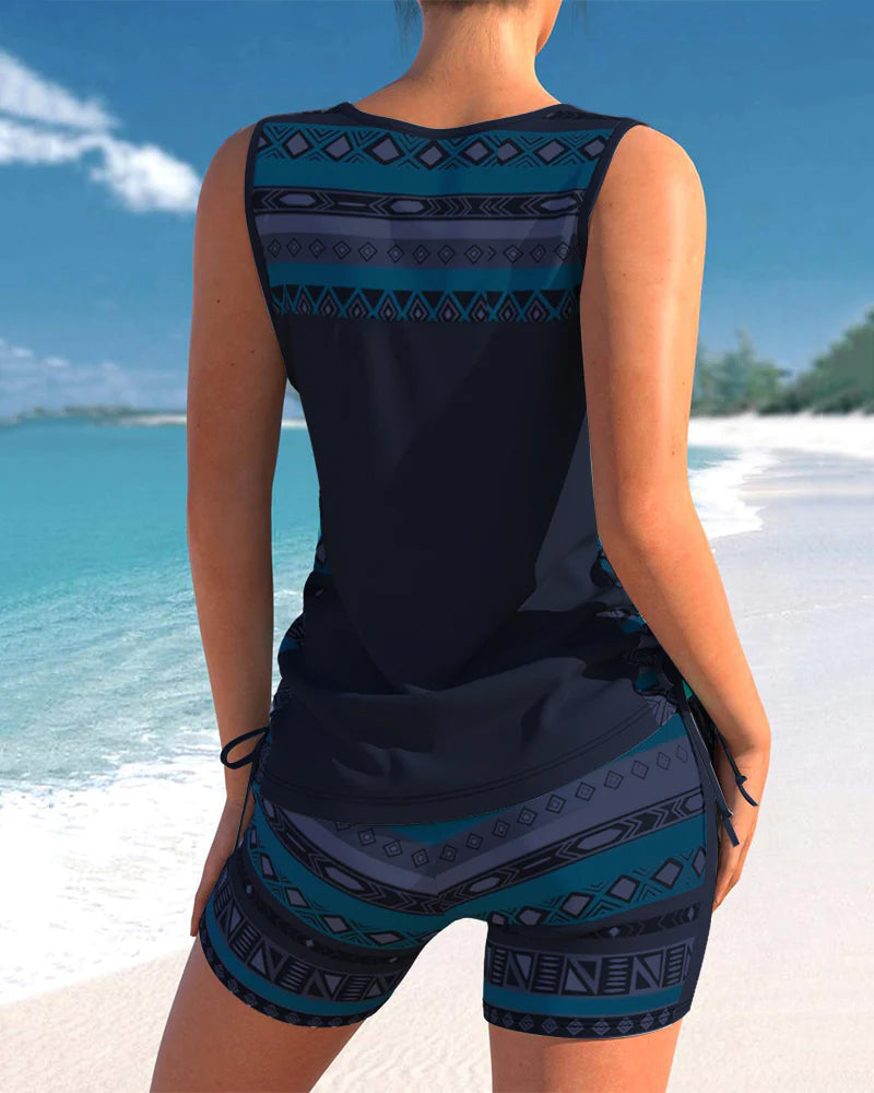 Tankini Set Women – Geometric Pattern Swimwear for Beach