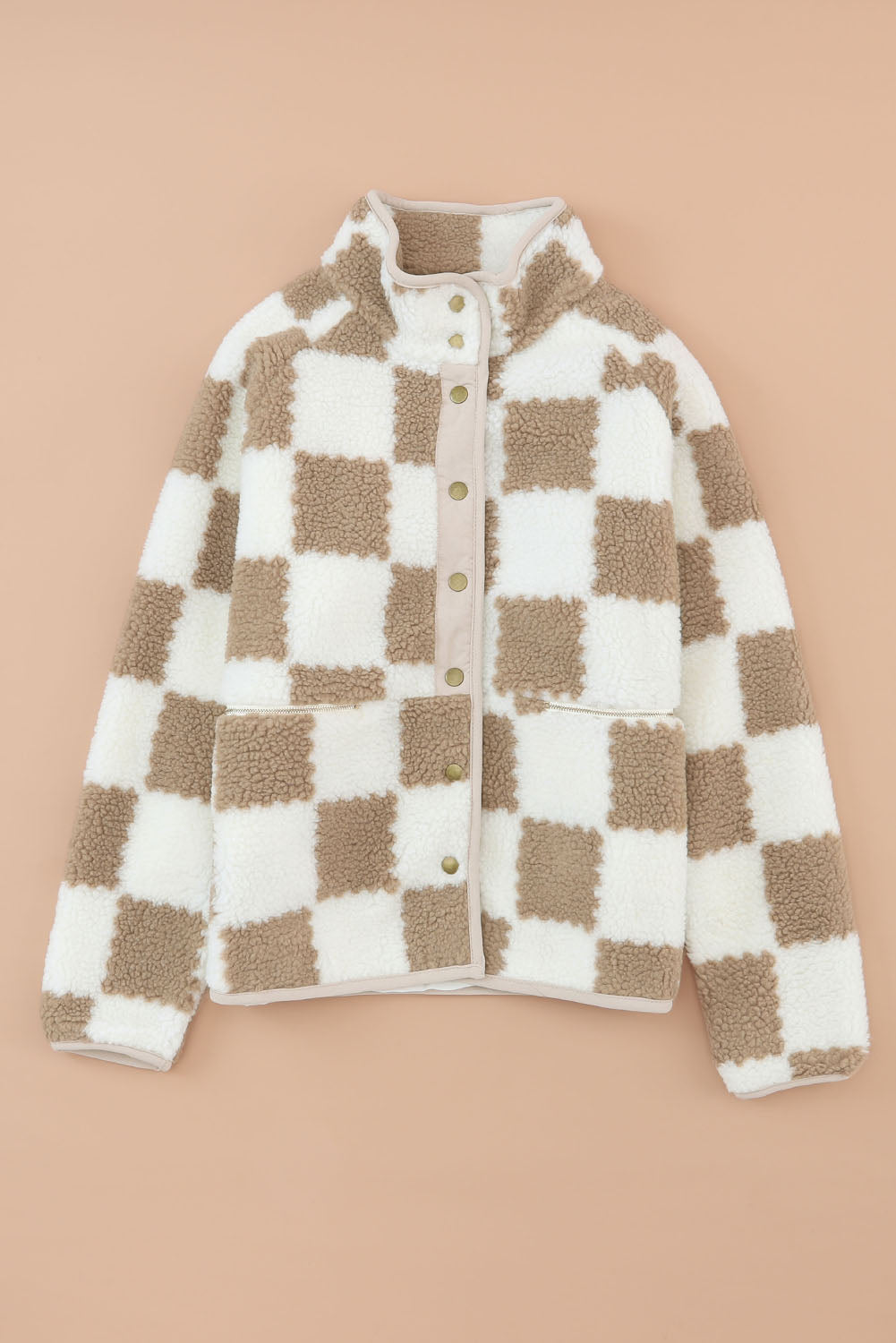 Brown Sherpa Jacket – Checked Cozy Outerwear for Women