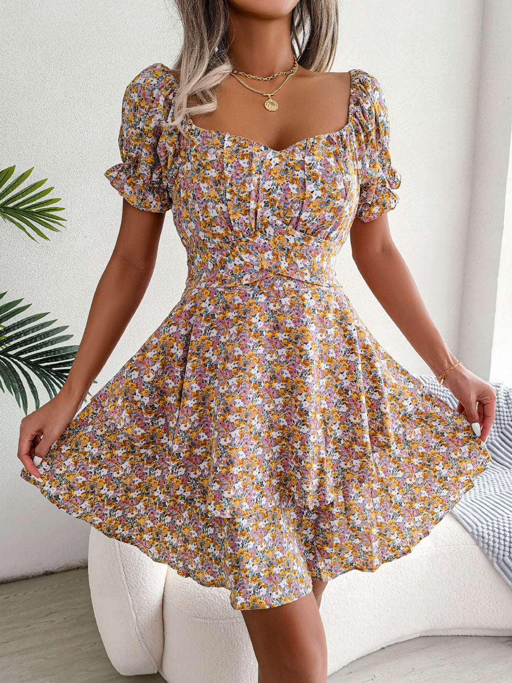 Cheerful Dress for Women – Elegant Summer A-Line Floral Midi