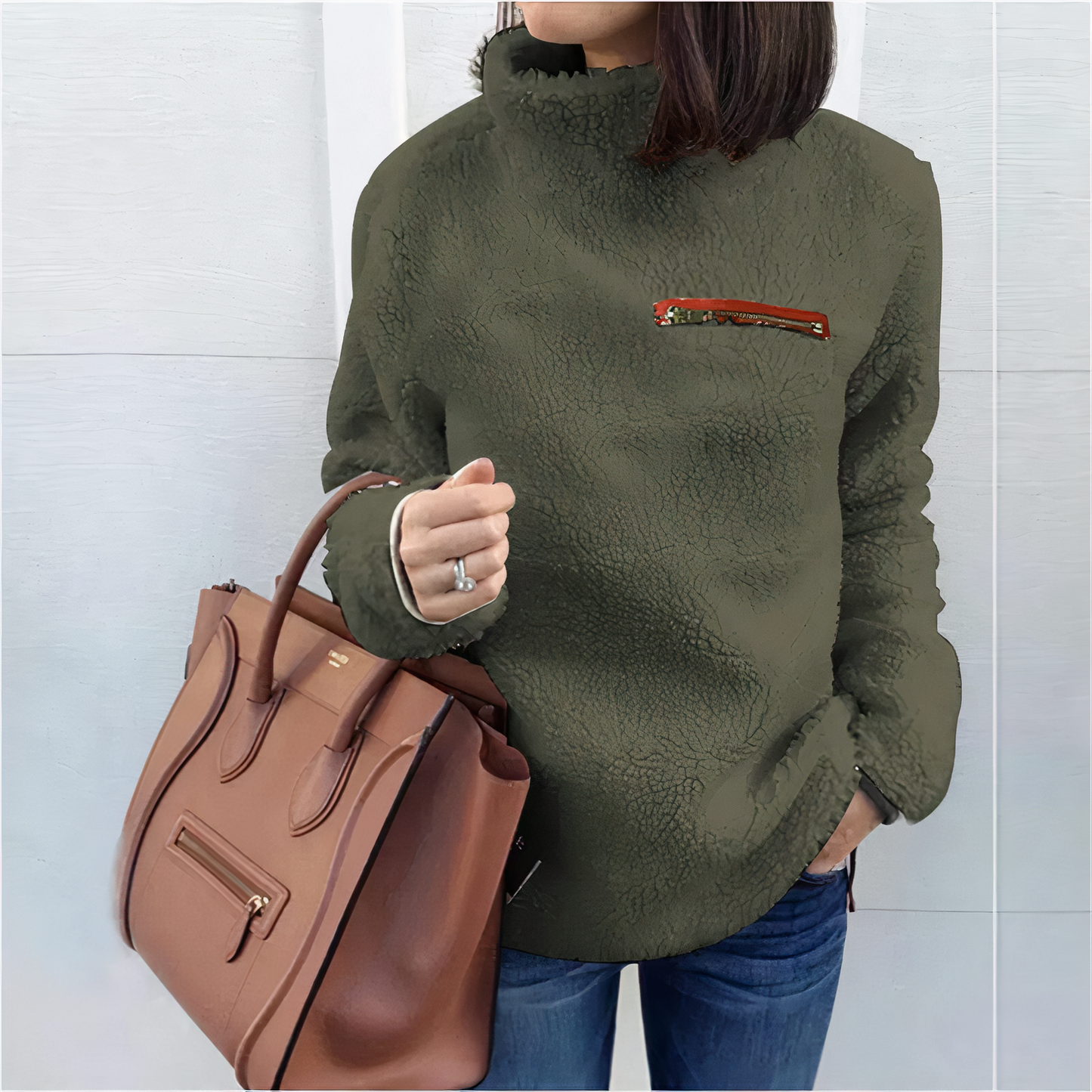 Wool Turtleneck Sweater Women – Stylish Printed Knit Top for Fall