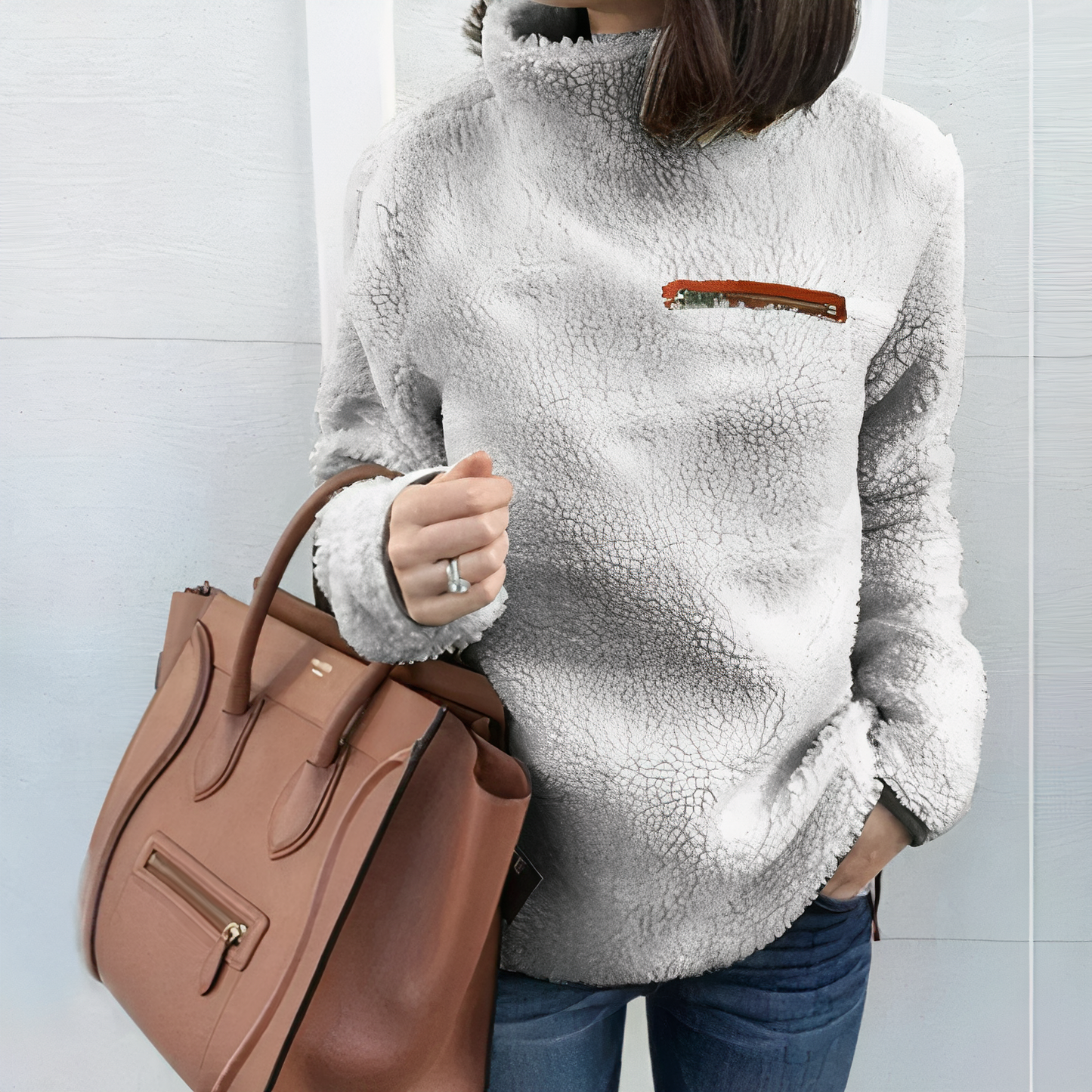 Wool Turtleneck Sweater Women – Stylish Printed Knit Top for Fall