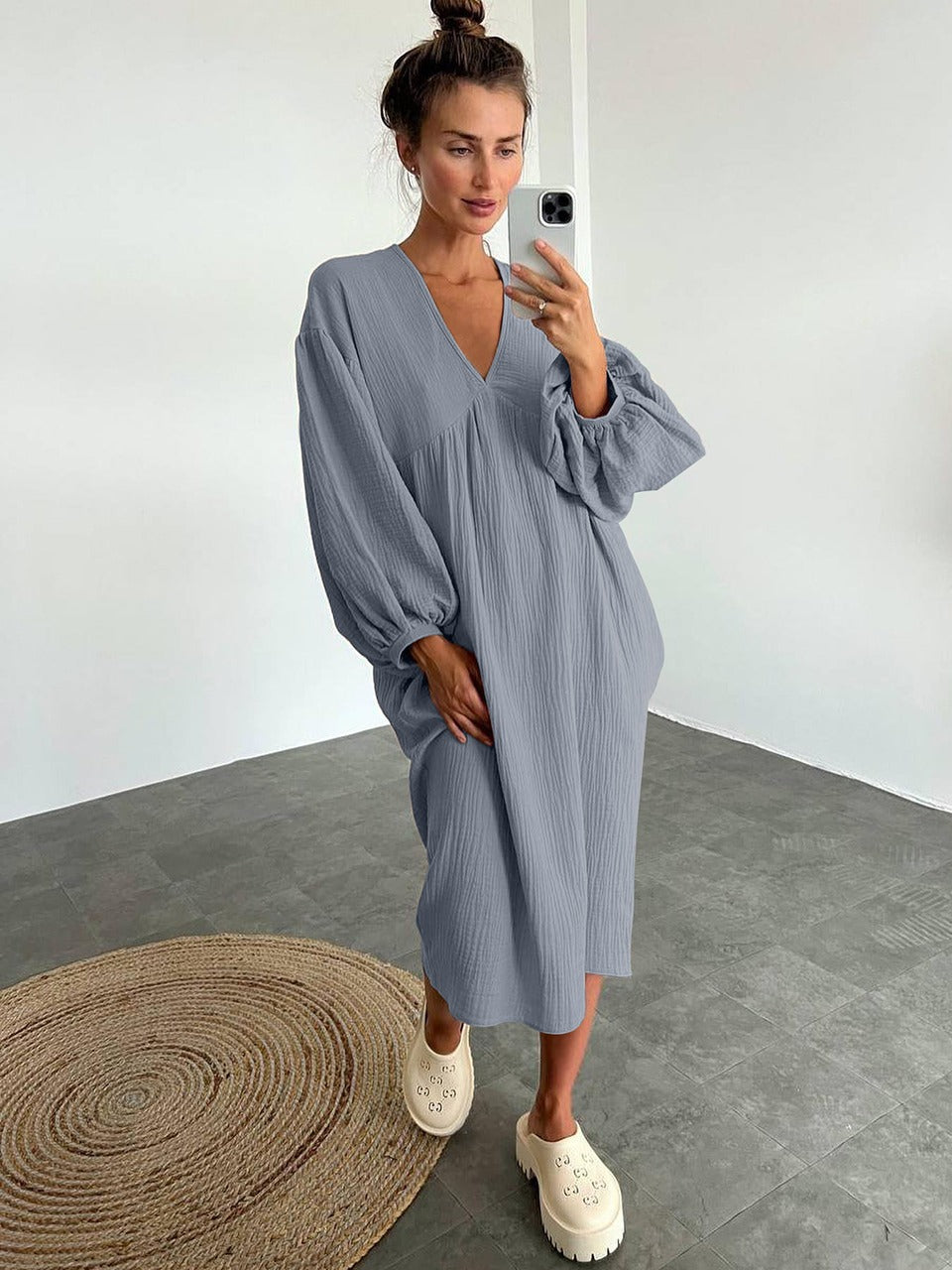 Casual Women's Dress – Elegant Summer Midi Dress with Sleeves