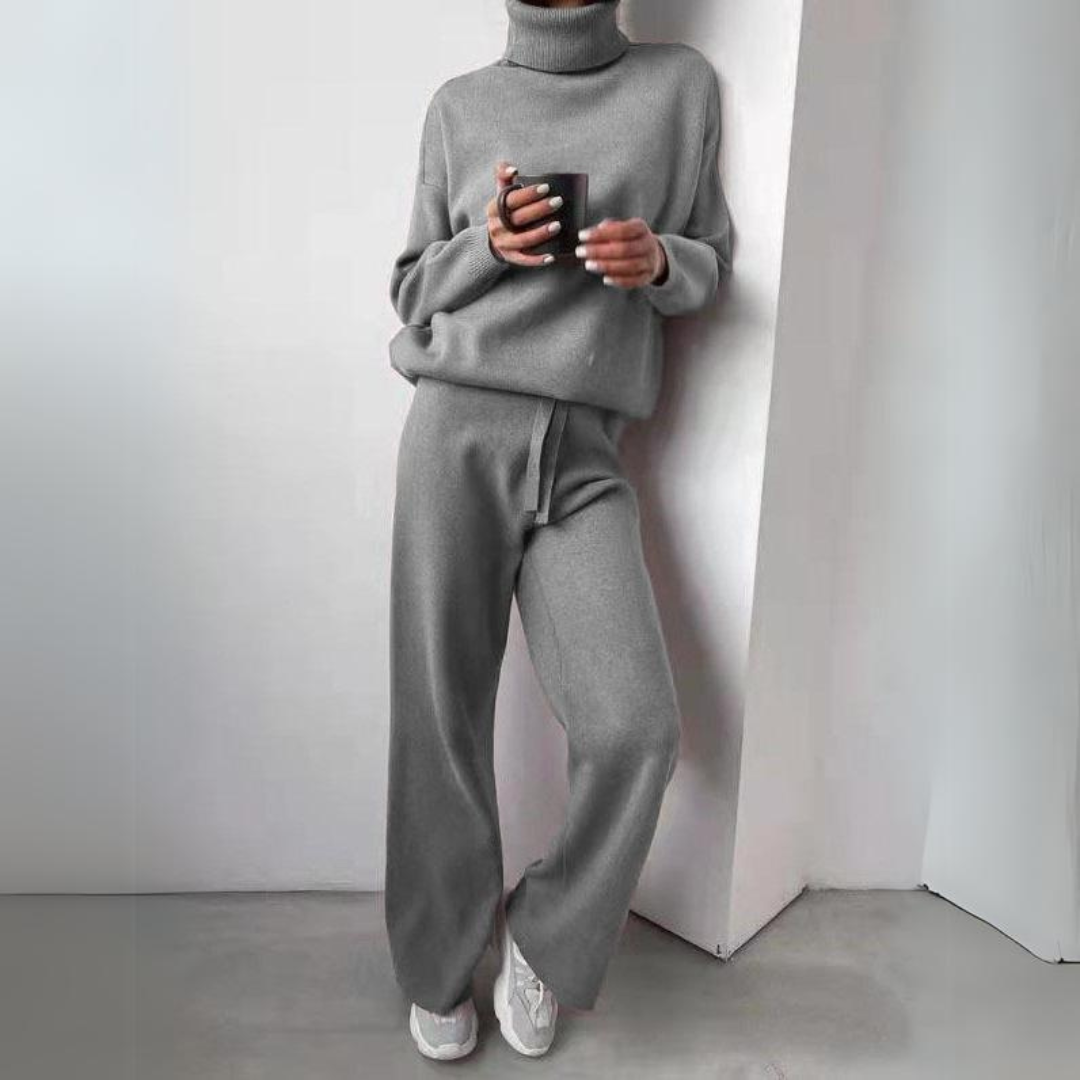 Women's Turtleneck Sweater Set – Cozy Long Pants Outfit for Fall