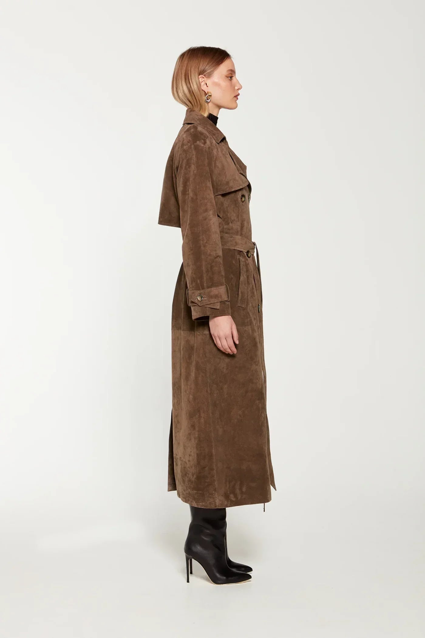 Suede Trench Coat Women – Stylish Long Jacket for Fall Fashion