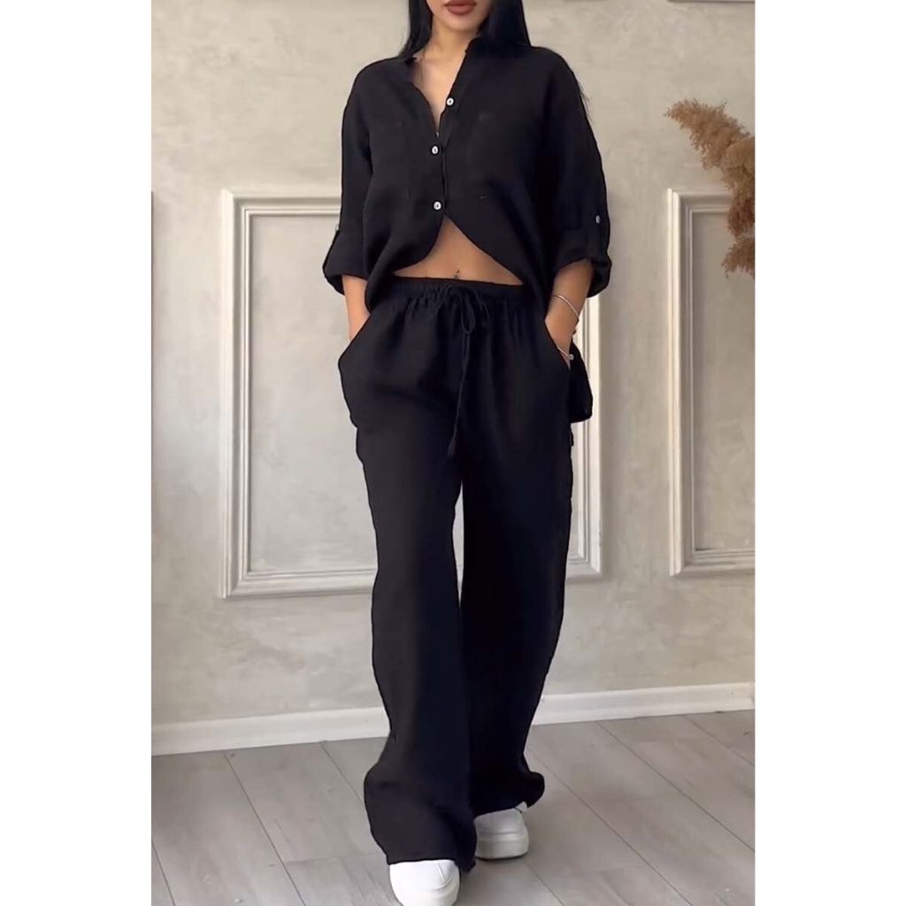 Two-Piece Set Women – Stylish Solid Color Outfit for Casual Wear