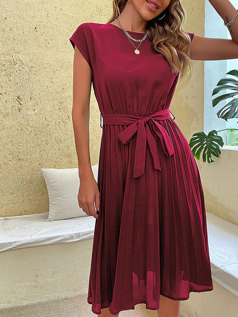 Summer Mini Dress – Casual Short-Sleeved Pleated Dress for Women