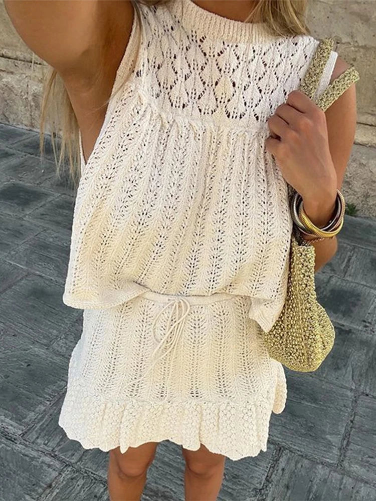 Knitted Mini Skirt Set – Women's Chic Top and Skirt Outfit