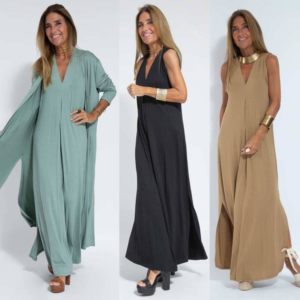 Long Slimming Dress Set – Elegant Maxi Dress and Vest for Women