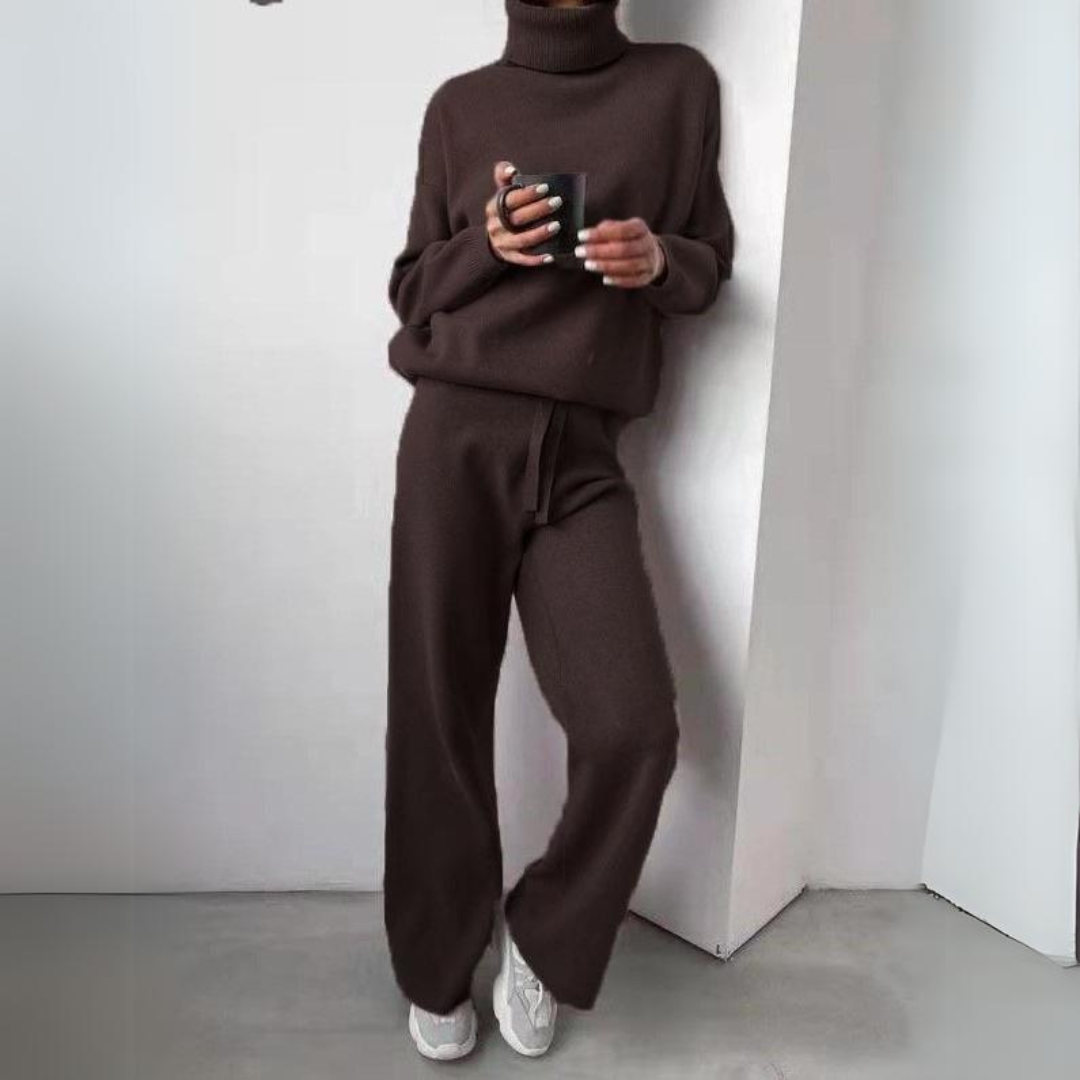 Women's Turtleneck Sweater Set – Cozy Long Pants Outfit for Fall