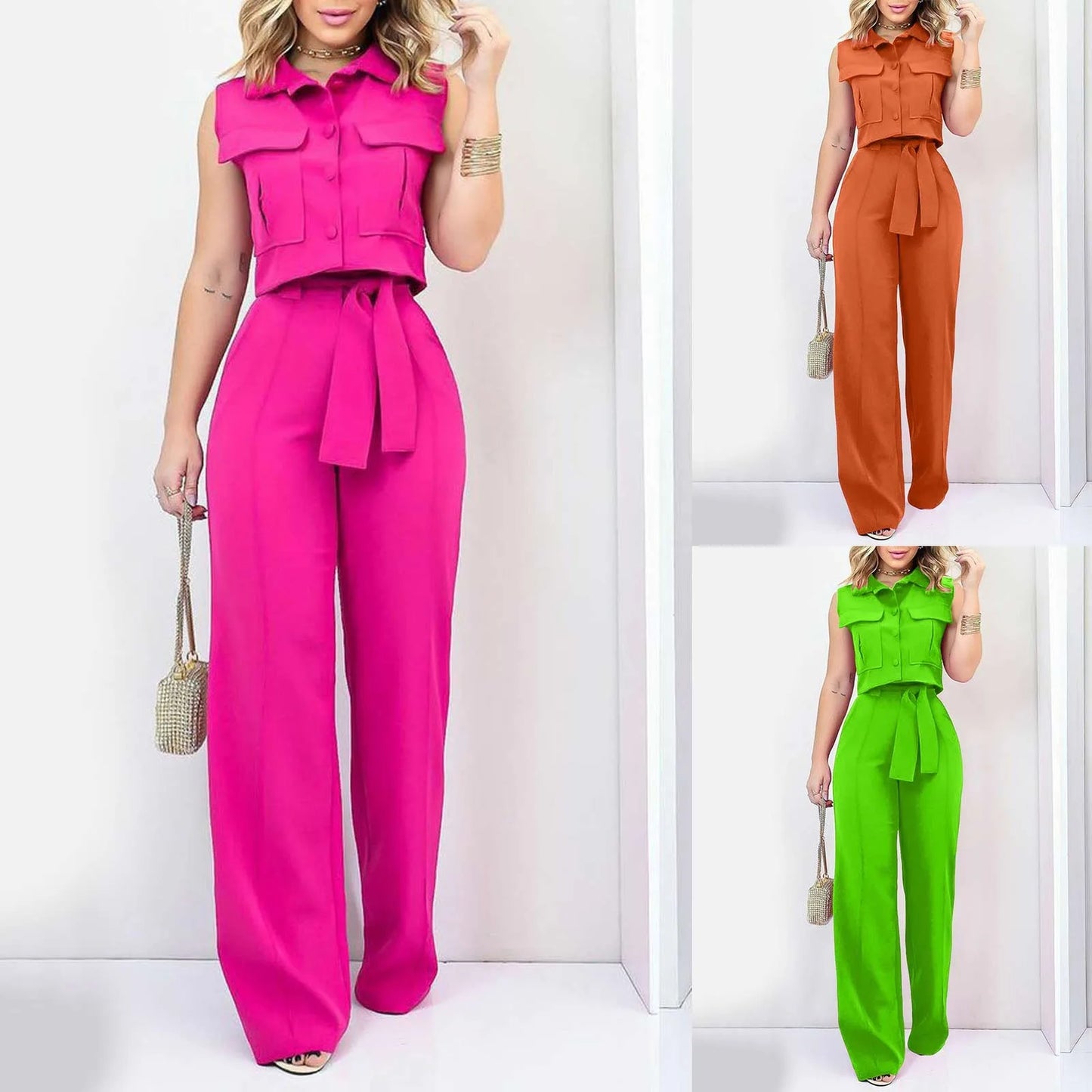 Women's Sleeveless Two-Piece Suit – Elegant Summer Outfit for Parties