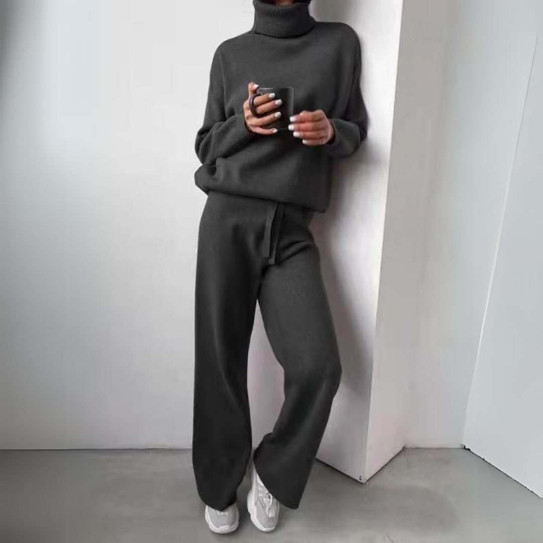 Women's Turtleneck Sweater Set – Cozy Long Pants Outfit for Fall