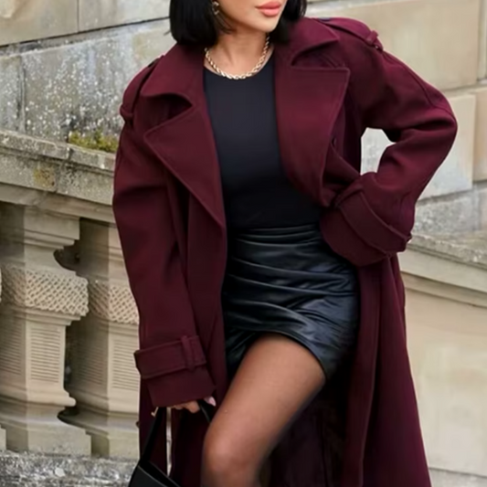 Elegant Burgundy Coat – Stylish Women's Outerwear for Fall and Winter