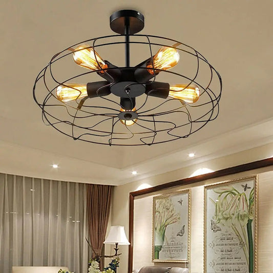 Ceiling Light Fixture – Elegant Retro Cage Design for Home Office Decor