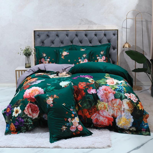 Silk Bedding Set – Luxurious Floral Print Comforter for Elegant Home Decor