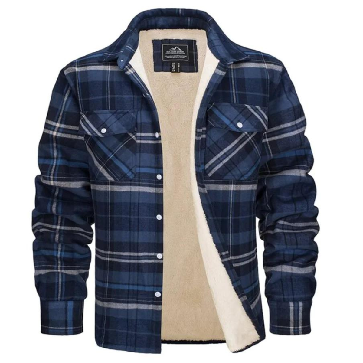 Fleece Jacket Men – Checked Warm Casual Outerwear