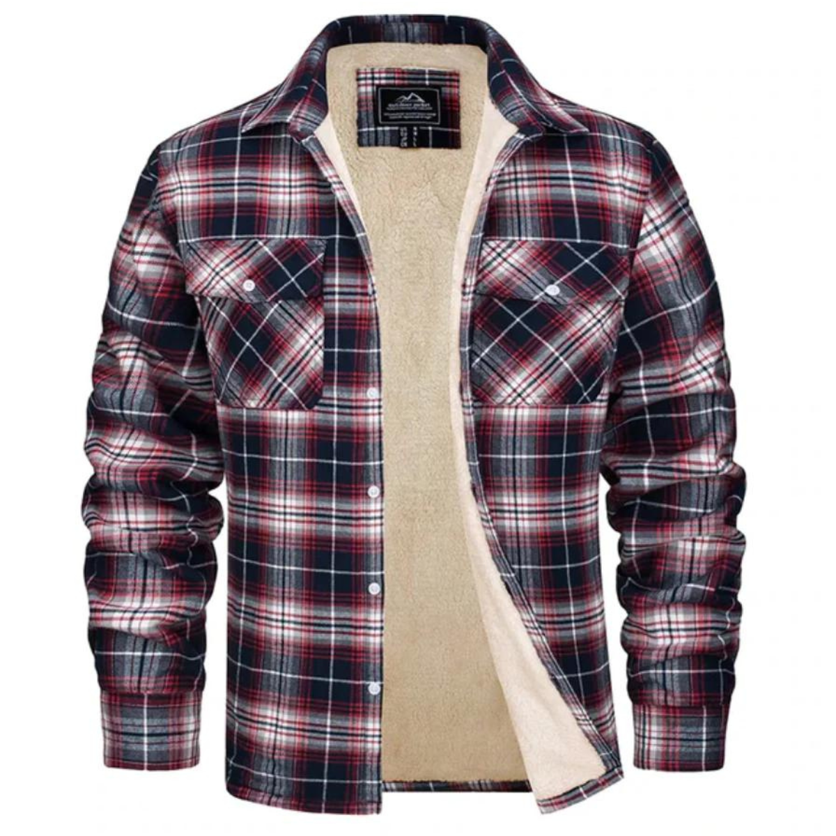 Fleece Jacket Men – Checked Warm Casual Outerwear