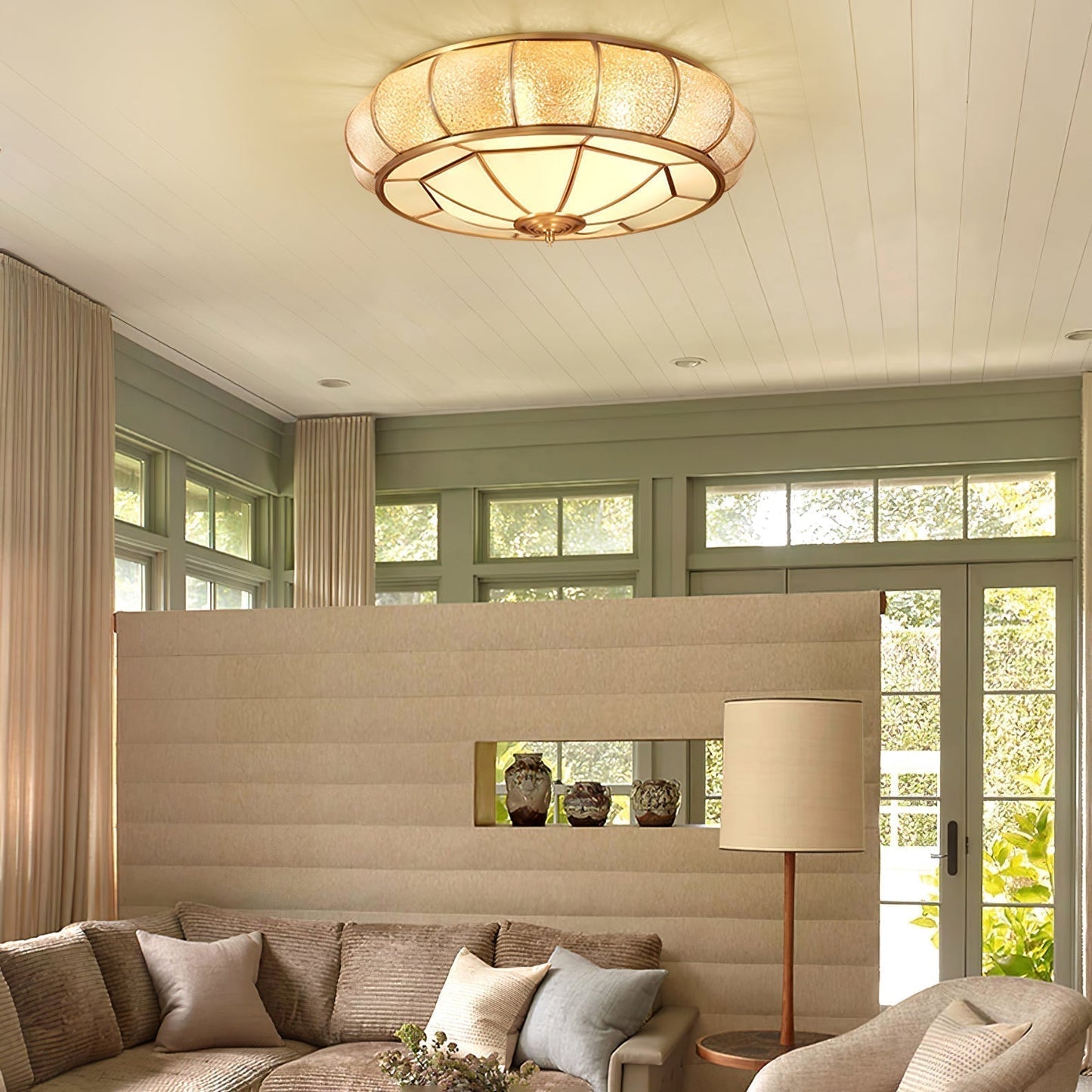 Ceiling Light Fixture – Round Textured Glass Design for Home Office Decor