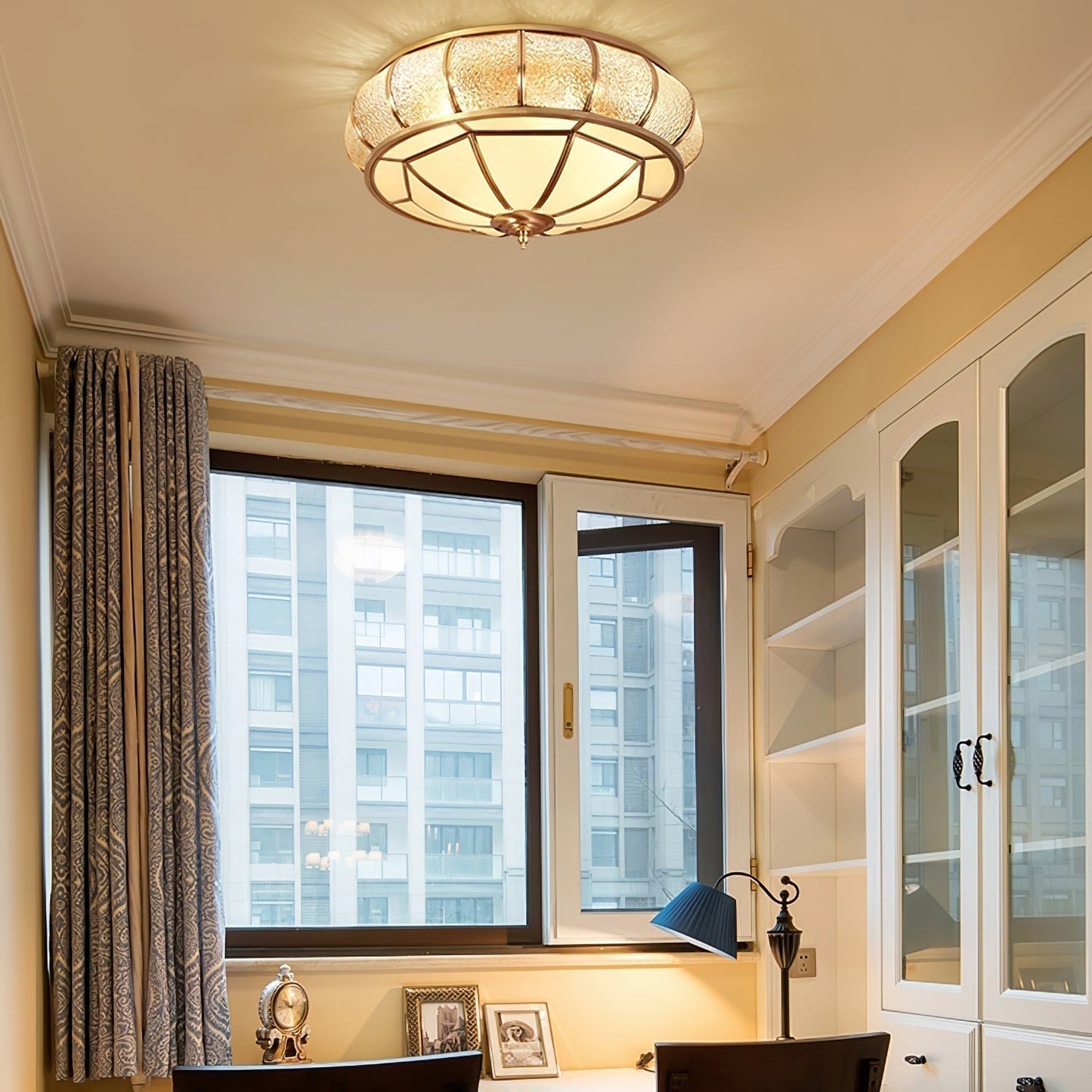 Ceiling Light Fixture – Round Textured Glass Design for Home Office Decor
