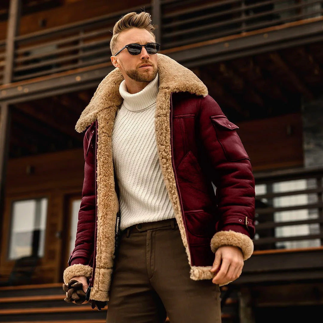 Sheepskin Jacket Men – Stylish Warm Leather Coat for Winter