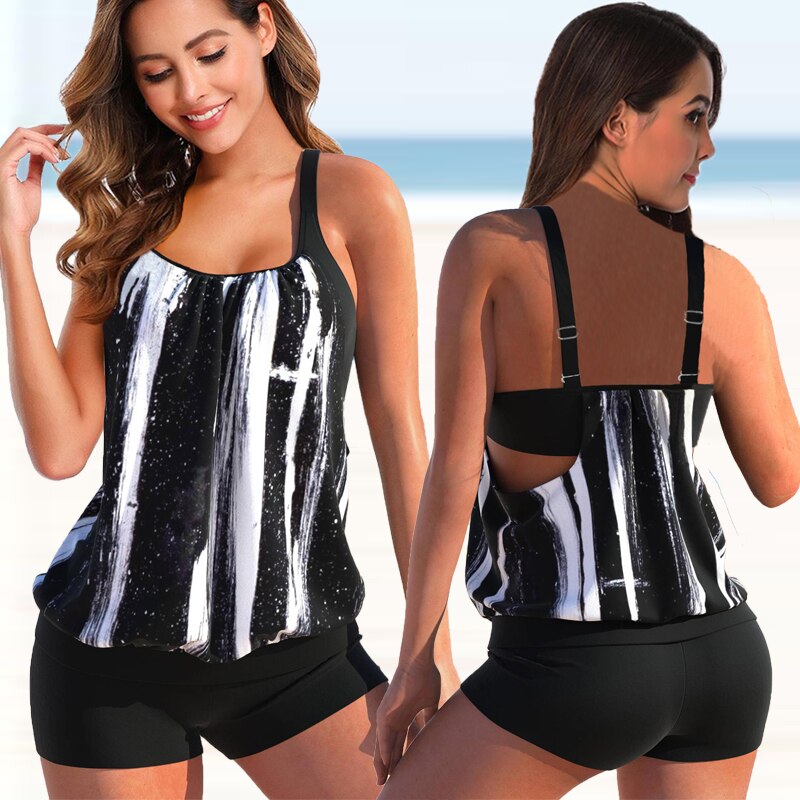 Tankini Set Women – Two-Tone Swimwear for Beach & Pool