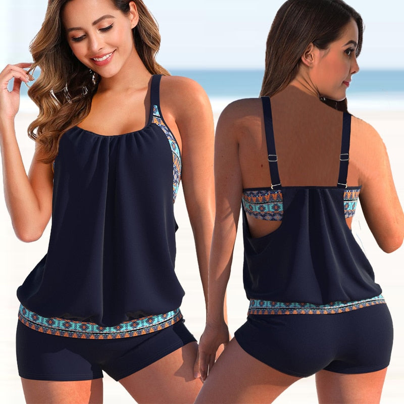 Tankini Set Women – Two-Tone Swimwear for Beach & Pool