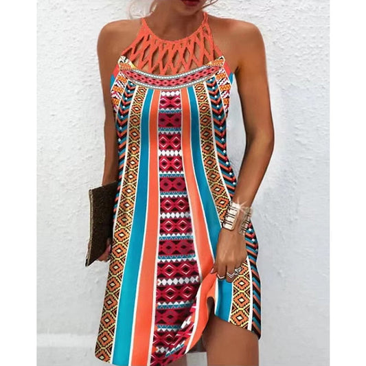 Printed Halter Dress – Women's Elegant Summer Fashion