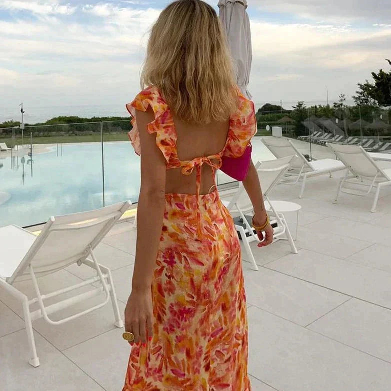 Summer Dress Women – Orange Ruffle Dress for Beach and Parties