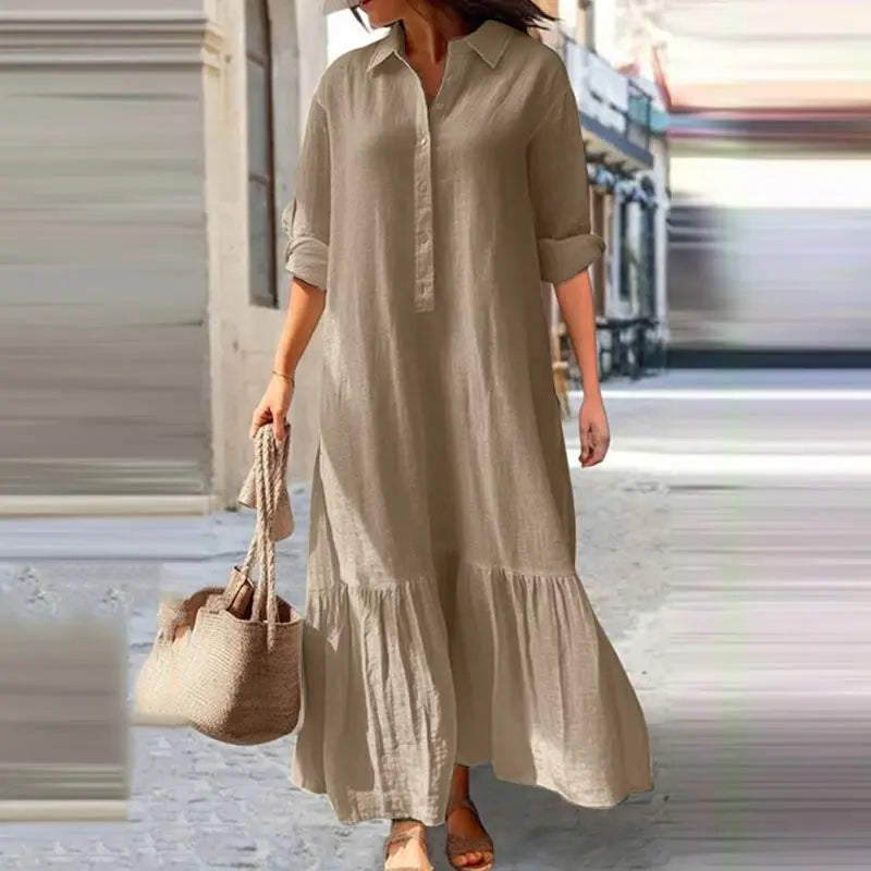 Summer Dress Women – Long Button-Up Dress for Casual Elegance