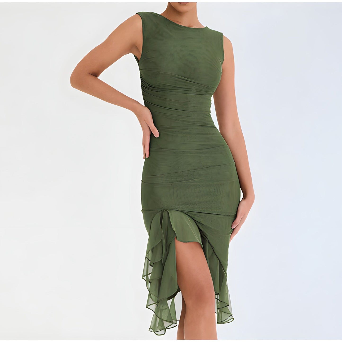 Ruffled Midi Dress for Women – Elegant Summer Outfit with Flowy Design