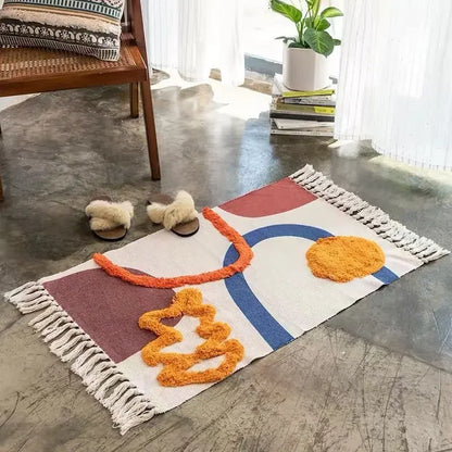 Boho Rug 60x90 cm – Handwoven Retro Fringed Area Rug for Living Room Decor