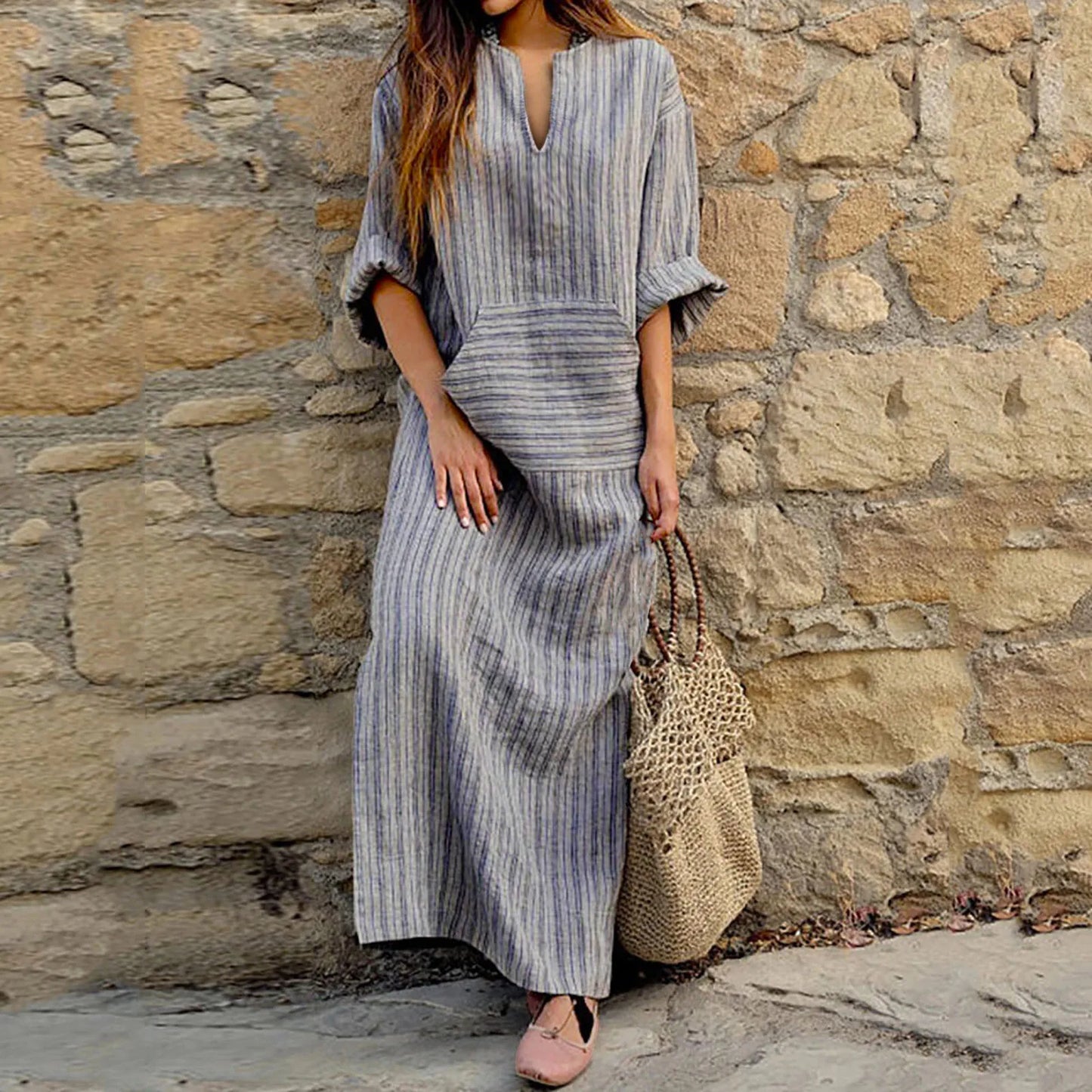 Vintage-Style Striped Dress – Long Elegant Dress for Women