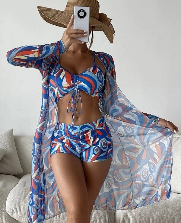 Bikini Set Women – 3 in 1 Swimwear Top Bottom Kimono