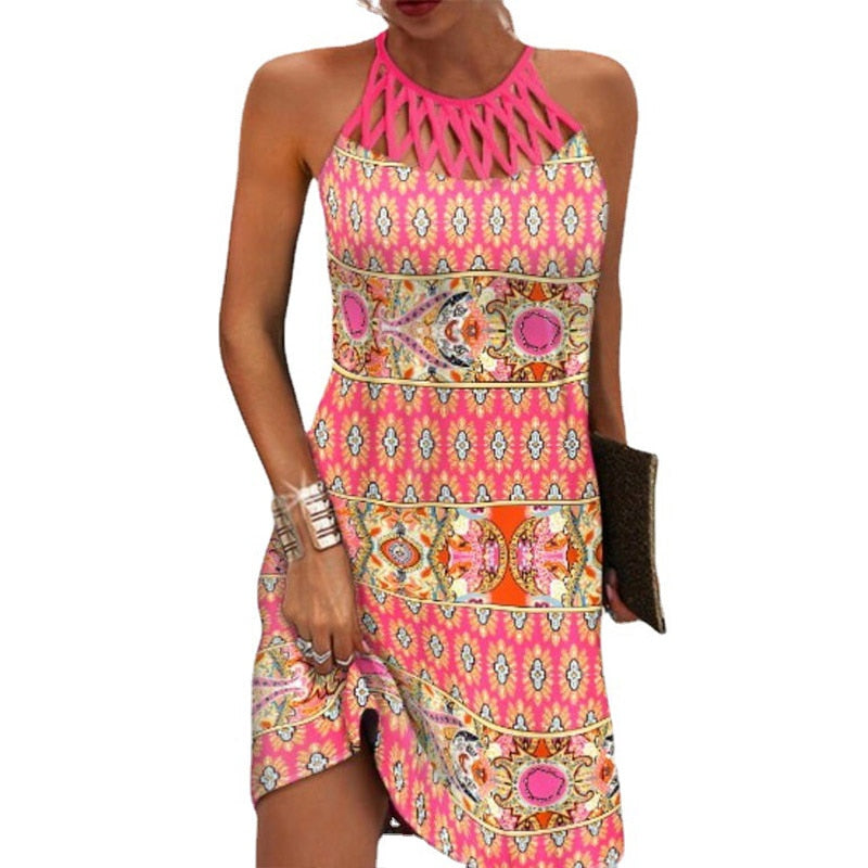 Printed Halter Dress – Women's Elegant Summer Fashion