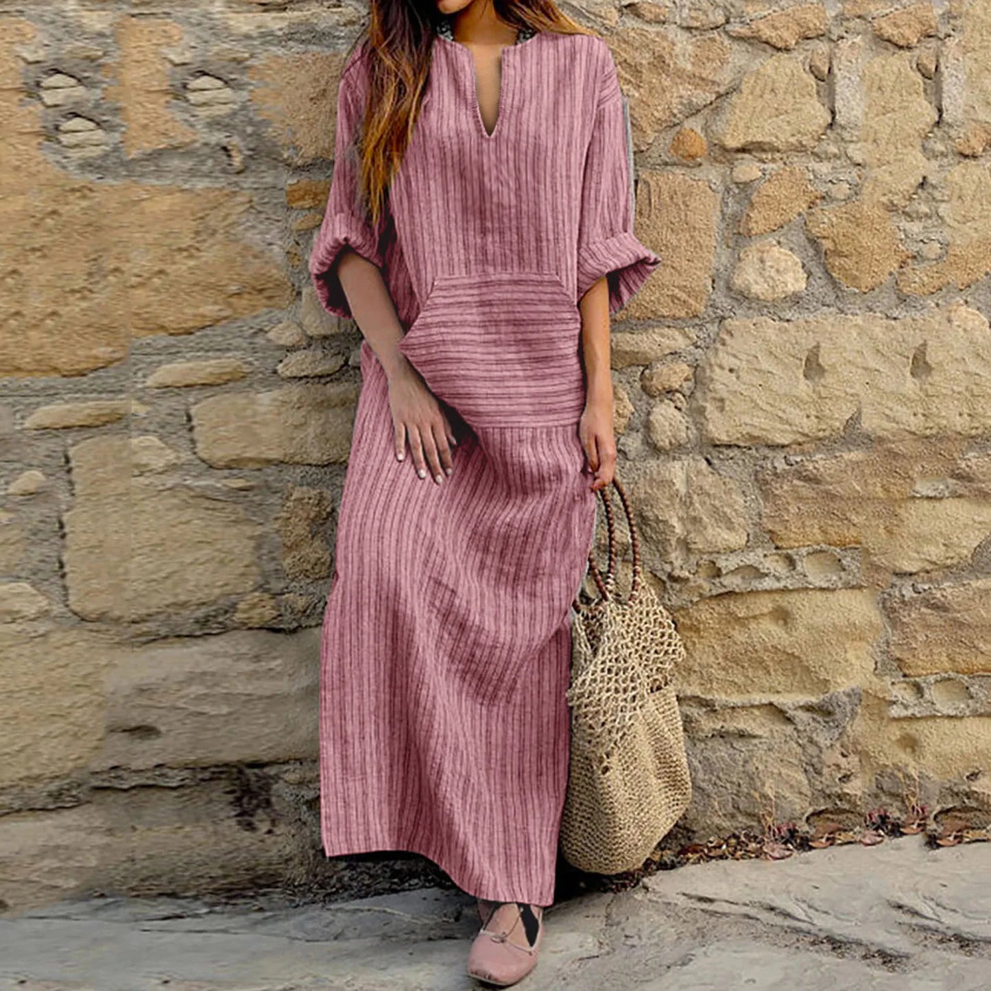 Vintage-Style Striped Dress – Long Elegant Dress for Women