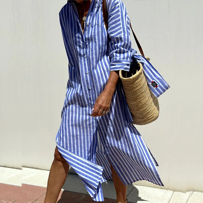 Striped Shirt Dress Women – Elegant Casual Dress for Summer