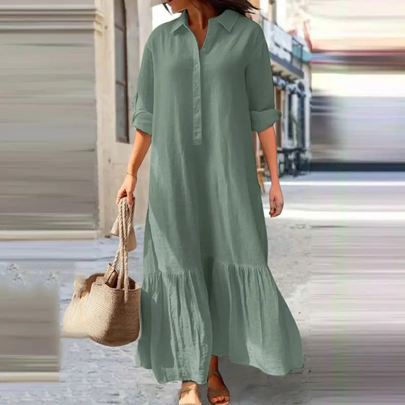 Summer Dress Women – Long Button-Up Dress for Casual Elegance