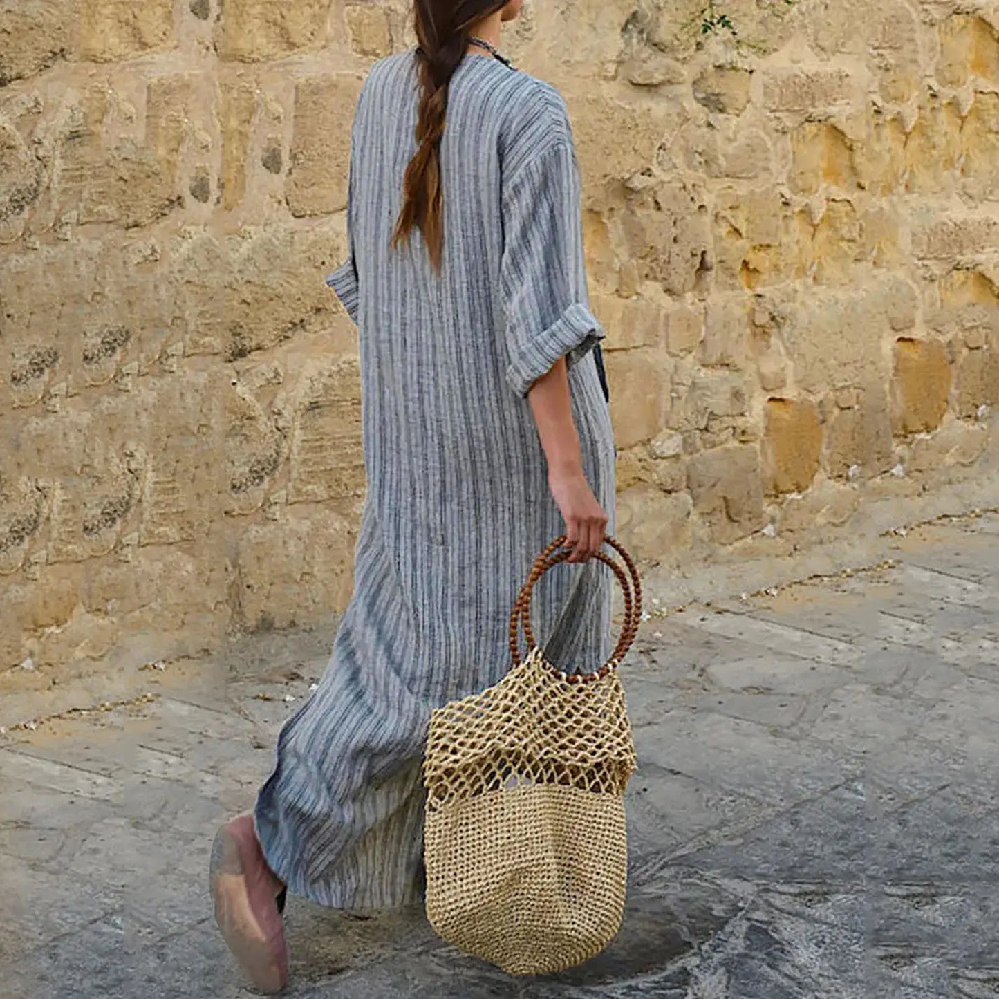 Vintage-Style Striped Dress – Long Elegant Dress for Women