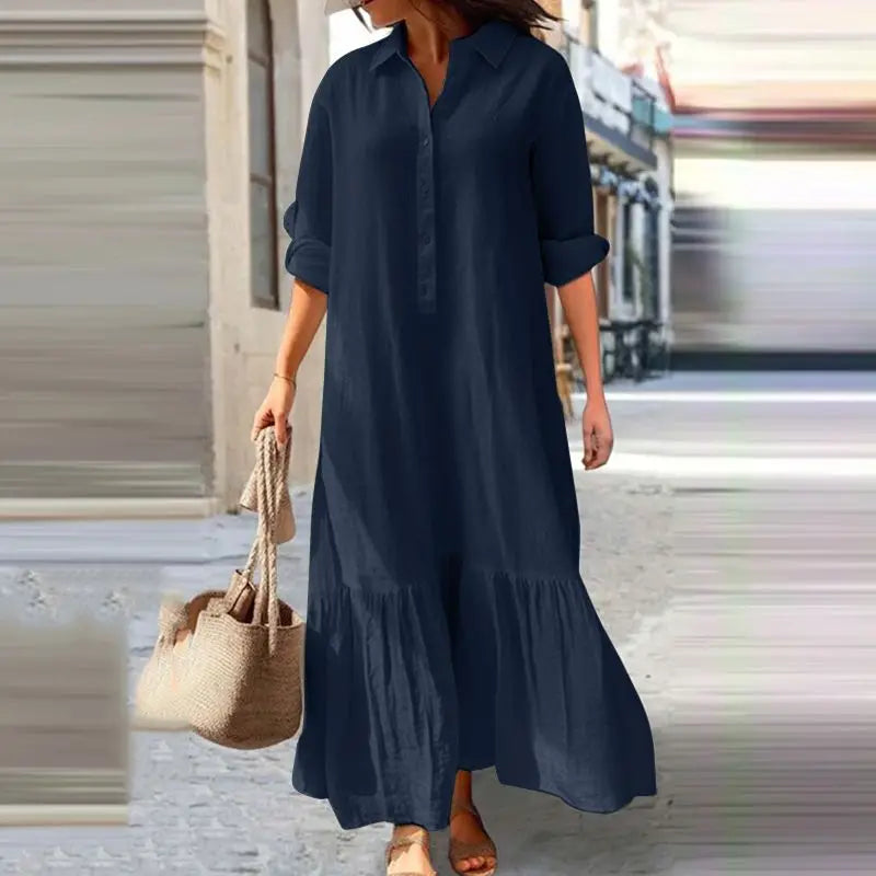 Summer Dress Women – Long Button-Up Dress for Casual Elegance