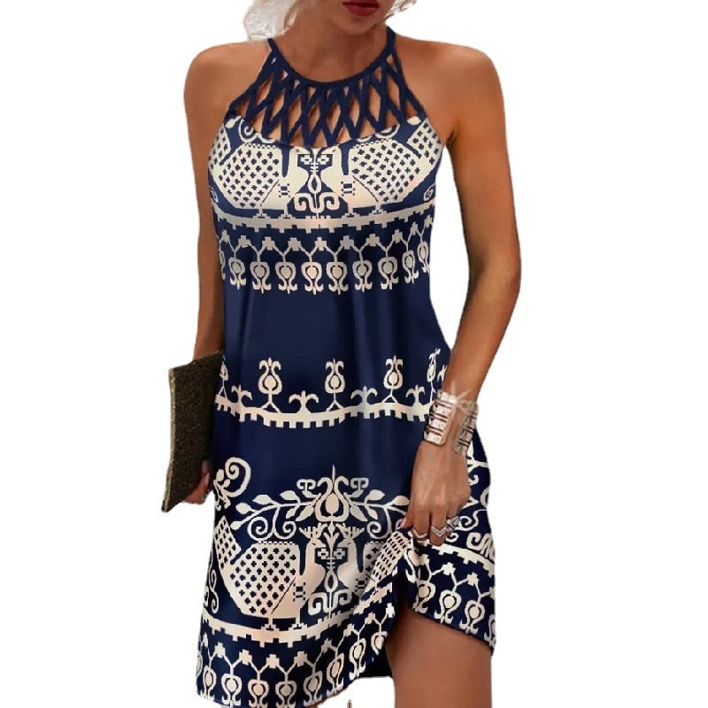 Printed Halter Dress – Women's Elegant Summer Fashion