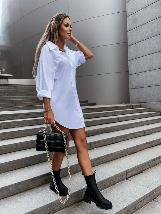 White Oversized Shirt Dress – Chic Casual Dress for Women