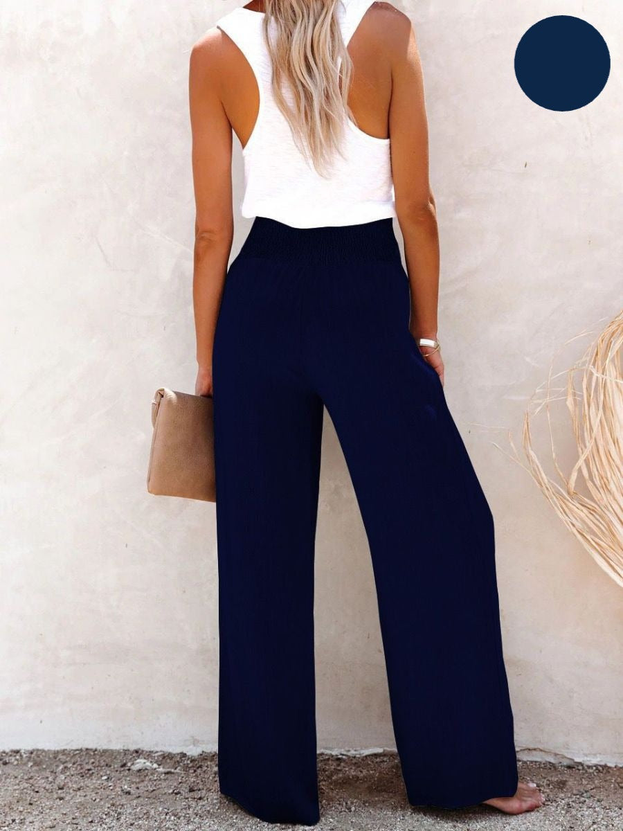 High-Waisted Cotton Linen Pants – Stylish Elastic Trousers for Women