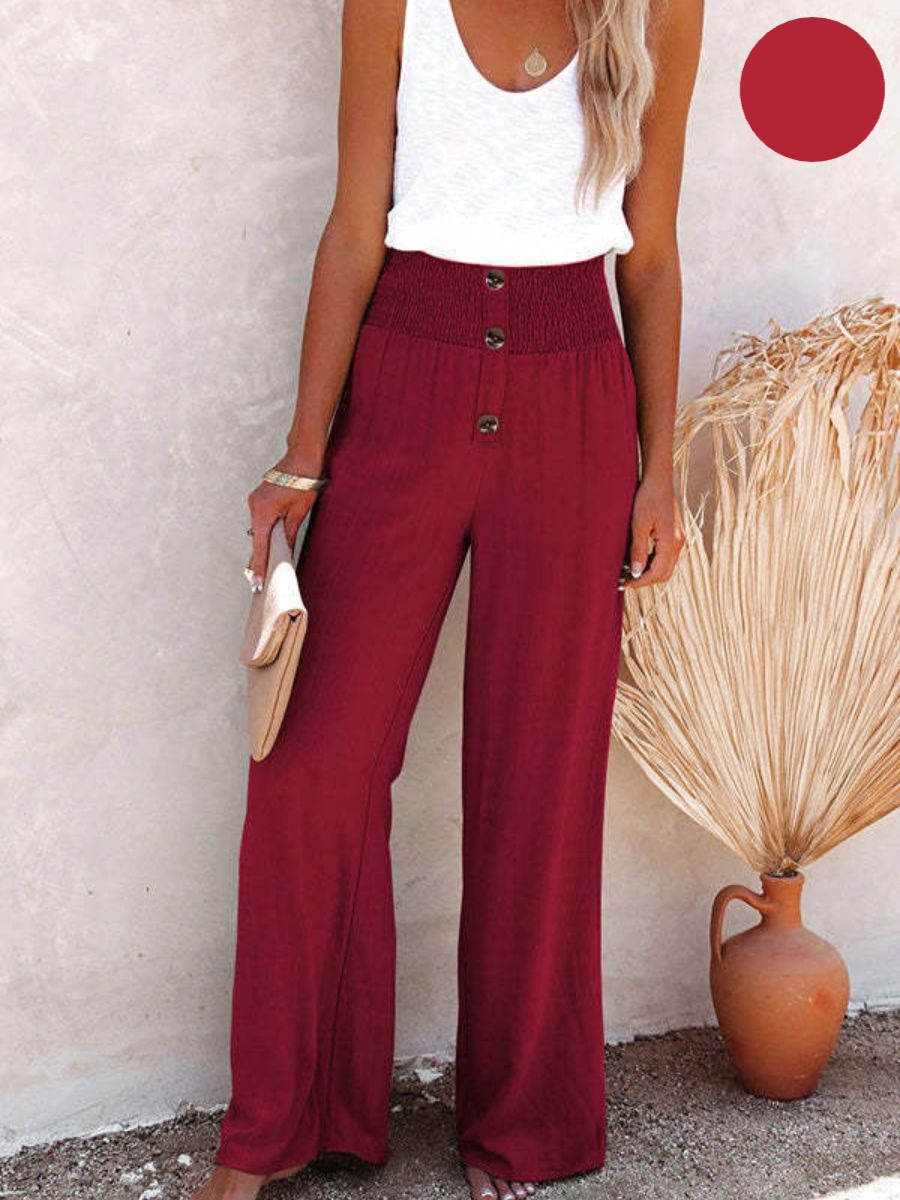 High-Waisted Cotton Linen Pants – Stylish Elastic Trousers for Women