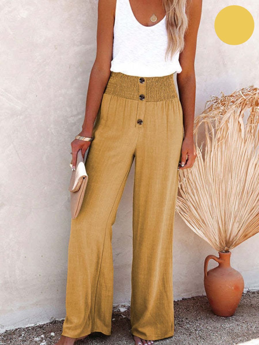 High-Waisted Cotton Linen Pants – Stylish Elastic Trousers for Women