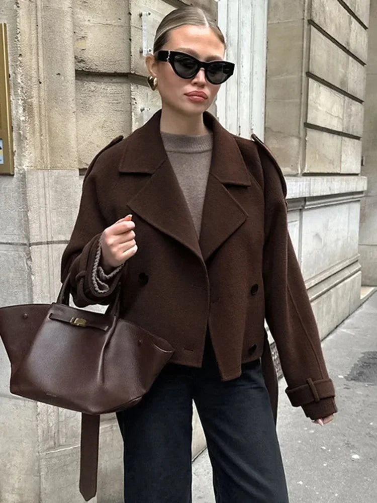 Brown Wool Coat for Women – Stylish Warm Outerwear with Classic Design