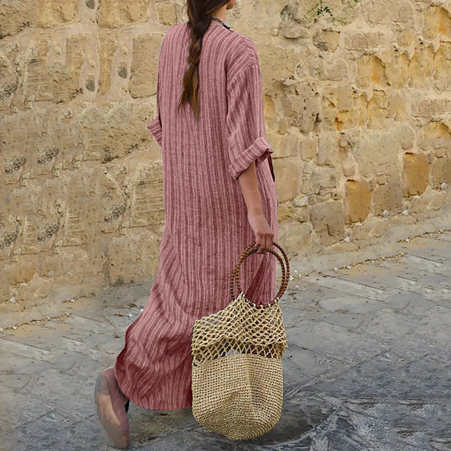 Vintage-Style Striped Dress – Long Elegant Dress for Women